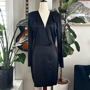 L’Agence Silk Cross Front Black Silk Mini Dress